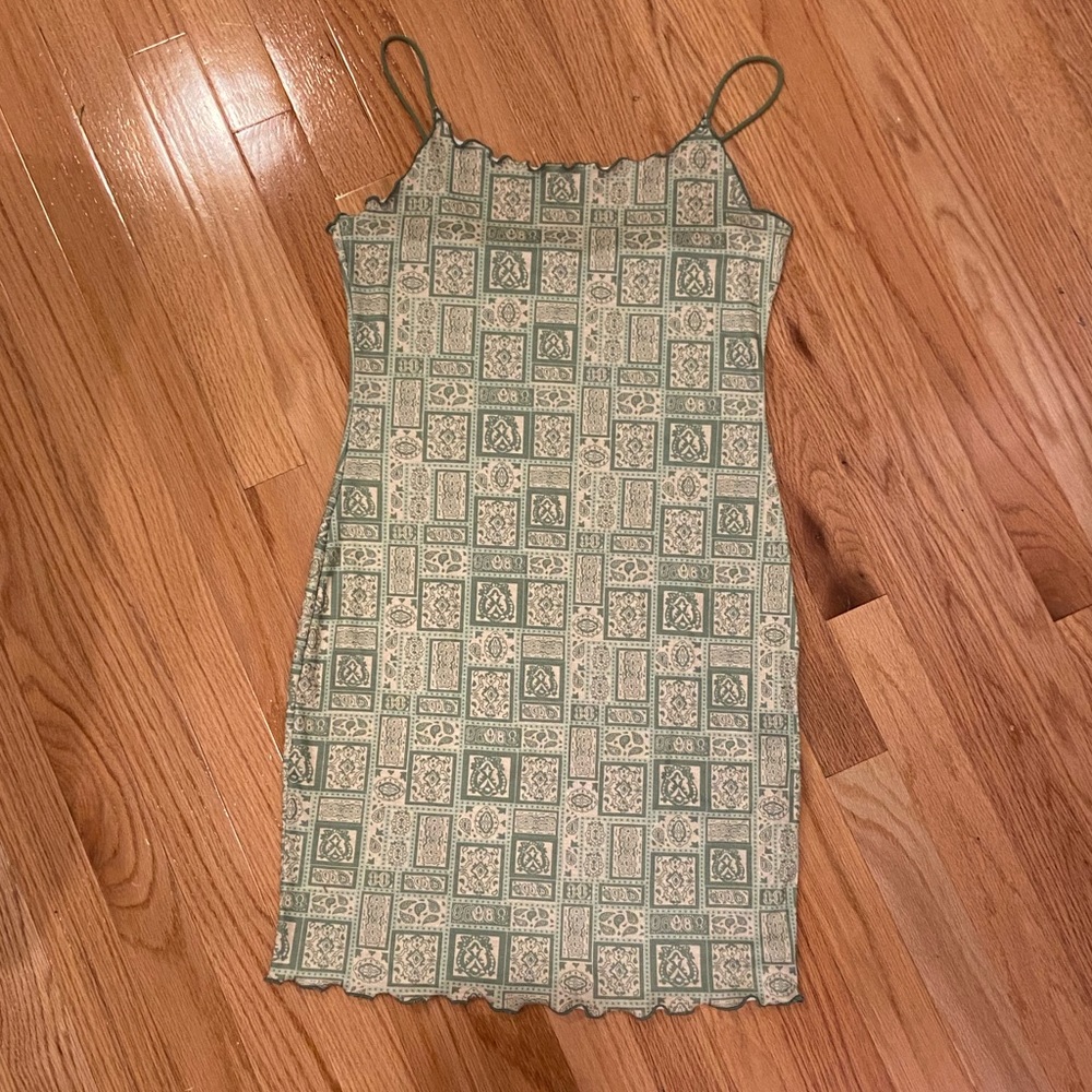 Shein Green Paisley Print Bodycon Dress, Small